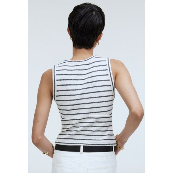 MADEWELL Split-Crewneck Cardigan Tank Top in Lighthouse Stripe Large Preppy - Picture 2 of 14